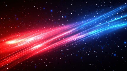 Obraz premium dynamic streaks of bright red and blue light with sparkling particles on a dark background creating a vibrant energetic effect