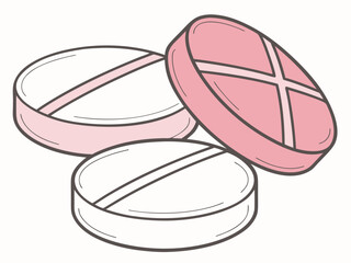 Vector illustration of three round pastel colored chewable vitamin tablets in pastel colors