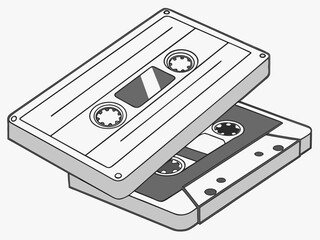 Scalable vector illustration of two stacked cassette tapes in outline style