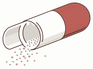 Realistic 3d vector illustration of a dissolving capsule revealing pharmaceutical powder
