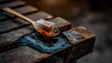 A test strip reacting to adulterated sap producing a subtle color change