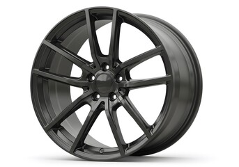 Obraz premium Sleek gunmetal alloy wheel with modern split-spoke design for high-performance vehicles - upgrade your ride with style and precision engineering