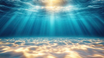 Sunlight streaming through clear ocean water illuminating sandy seabed with soft, warm patterns creating a peaceful underwater scene