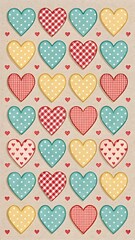 Gingham Hearts Pattern. Cute gingham hearts and polka dots in geometric clusters on craft paper.