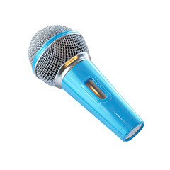 A bright, vibrant blue microphone, angled, with a metallic mesh grille