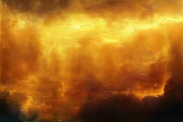 Naklejka premium Abstract textured painting with bright golden yellow and deep brown shades creating a warm atmospheric effect
