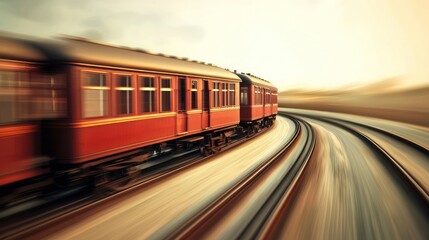 Naklejka premium Vintage train in motion on railway tracks