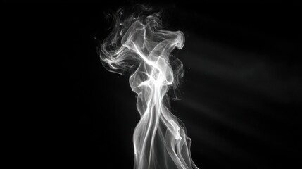 Obraz premium Graceful wisp of smoke curls upward against stark black, illuminated by soft light rays