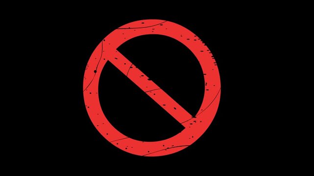 video animation red rubber stamp stop forbidden label sign, on a transparent background with alpha channel set to zero