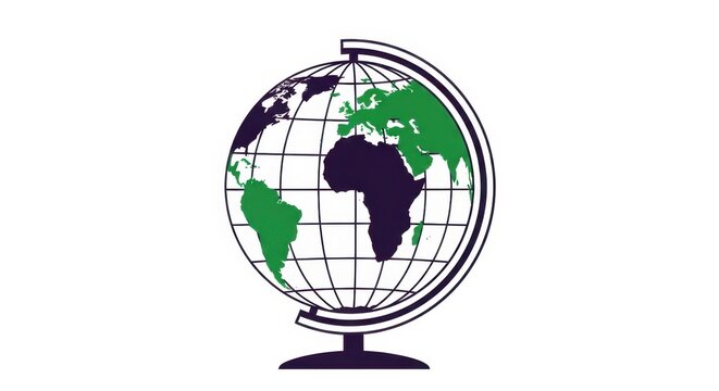 Globe Illustration: Green and Purple World Map.