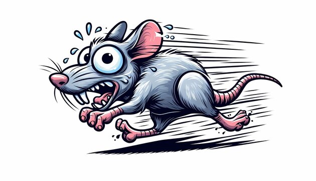 Cartoon frantic rat running scared with motion blur effect illustration