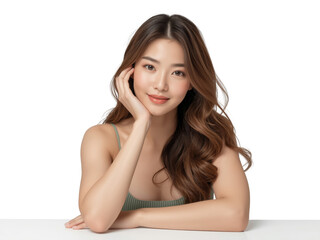 Fototapeta premium Radiant asian woman showcasing delicate skin and elegant beauty with transparent aura