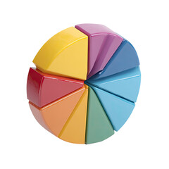 Obraz premium Colorful pie chart graphic, segmented into eight vibrant sections, showing a spectrum of hues
