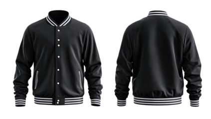Black varsity jacket, front and back views (2)
