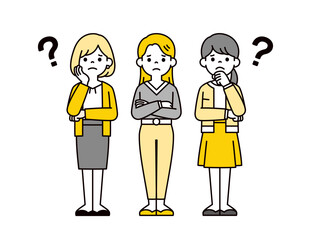 心配そうな表情の20代・30代の複数の全身の女性のビジネスイラスト素材＿ベクター