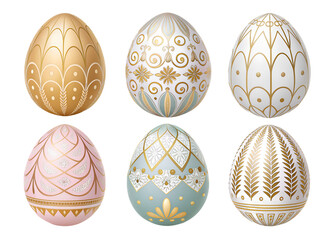 Luxury Easter eggs PNG set &ndash;  metallic gold, silver and pastel decorated eggs, isolated transparent background