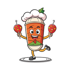 Vector art of happy doner kebab cartoon chef is smiling broadly