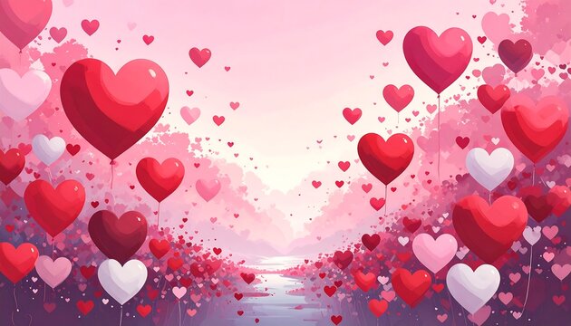 Romantic Heart Balloons Forest Scene