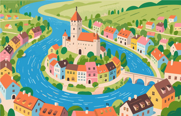 Naklejka premium European architecture and scenery, vector graphics