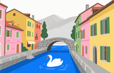 European architecture and scenery, vector graphics