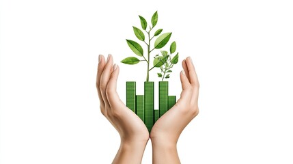 Hands Cradle Green Growth: Sustainable Business and Environmental Protection Concept.