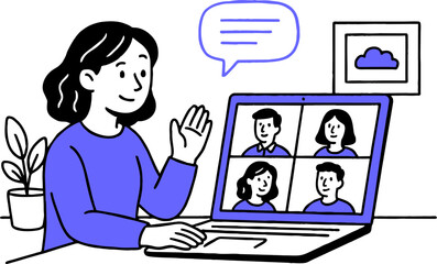 Video online conference ilustration vector. Man having a conference call with his business team online, telecommuting, remote work and business