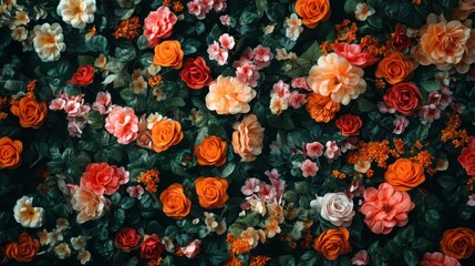 Fototapeta premium Exuberant floral tapestry featuring roses and blossoms in a dense arrangement