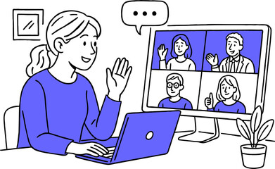 Video online conference ilustration vector. Man having a conference call with his business team online, telecommuting, remote work and business