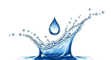 A vibrant illustration of a water droplet impacting a surface, creating ripples and splashes.
