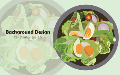 Egg tomato onion lettuce salad illustration background