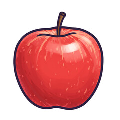 A delicious-looking cartoon red , freshly picked and gleaming with a bright highlight, presented as a single isolated object with a bold artistic outline.