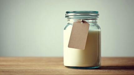 Jar of milk with blank tag