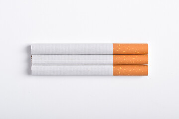Cigarette isolated on white background. Tobacco smoking. Nicotine. Bad habit