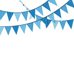 Obraz premium Light blue triangular pennants strung in overlapping lines against a black background