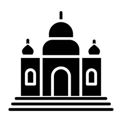 Mughal architecture style building icon, a solid black pictogram of a historic monument on a white background