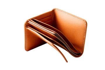 Empty tan leather bifold wallet