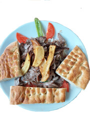 grilled chicken breast、BBQ, chicken, kebab, tomato, french fries,bread