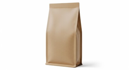 Plain Beige Packaging Bag Standing Upright on White Background