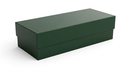 Dark Green Rectangular Box with Lid on White Background for Storage or Packaging