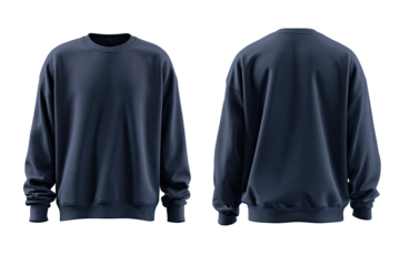 Dark navy blue crewneck sweatshirt, front and back views (1)