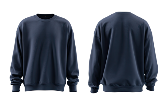 Dark navy blue crewneck sweatshirt, front and back views (1)
