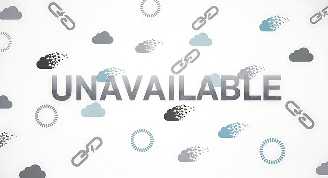 Digital glitch message signals system error or data loss with abstract cloud icons