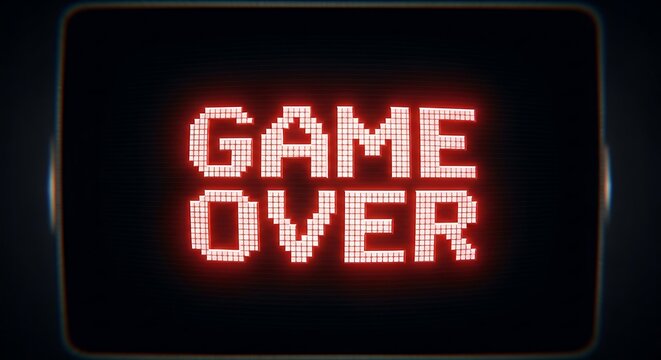 Retro glowing 'Game Over' text on vintage screen, perfect for gaming nostalgia and finality