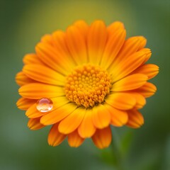 Close-Up of Vibrant Orange Calendula Flower with Dew Drop on Petal