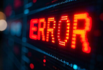 Glitch error design with binary code and red digital warning. Modern abstract background symbolizing cyber security, hacking threats, system crash, software malfunction, data loss, and technology fail
