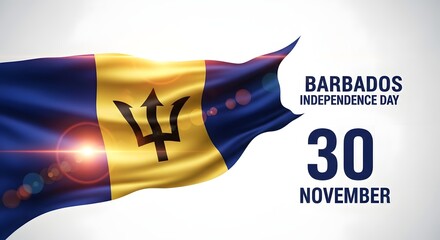 Barbados independence day celebration with waving flag and date