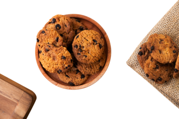 flat lay of chocolate chip cookies on a plate