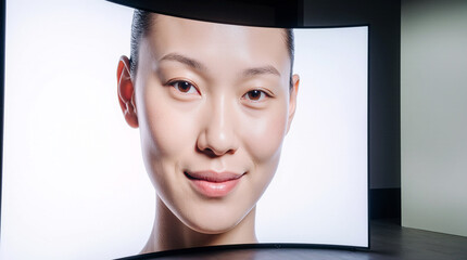human face on a curved futuristic oled screen