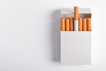Pack of cigarette isolated on white background with copy space for text, top view