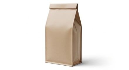 Beige Paper Bag Standing on White Background for Packaging and Retail
